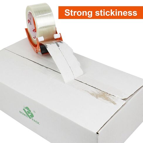 BOMEI PACK Strapping Tape 2 Inch with Dispenser,Mono Filament Tape,Transparent Reinforced Fiberglass Tape,Heavy Duty Moving Boxes Packing Tape Stright Line Sticky Strong Tape in Saudi Arabia