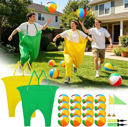 لعبة Granny Pants Yard للمراهقين والبالغين، 2 بنطال عملاق مع حمالات، 16 كرة نطاطة، 2 مضختين وعلمين، مرحل رمي مرح في الهواء الطلق لحفلات الفناء الخلفي، ولم شمل الأسرة، وبناء الفريق (للأعمار من 8 سنوات فما فوق) in Kuwait