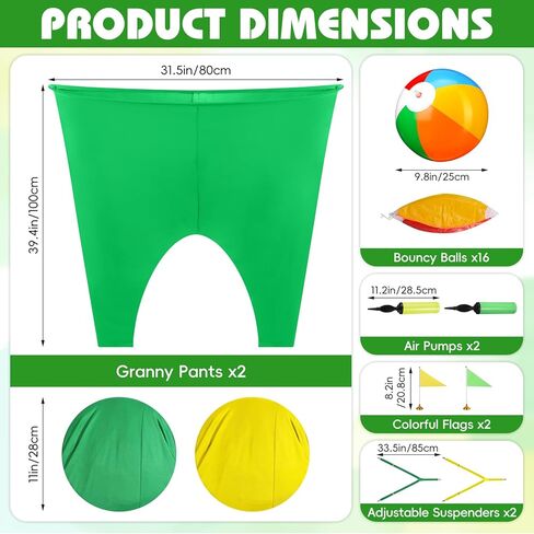 لعبة Granny Pants Yard للمراهقين والبالغين، 2 بنطال عملاق مع حمالات، 16 كرة نطاطة، 2 مضختين وعلمين، مرحل رمي مرح في الهواء الطلق لحفلات الفناء الخلفي، ولم شمل الأسرة، وبناء الفريق (للأعمار من 8 سنوات فما فوق) in Kuwait