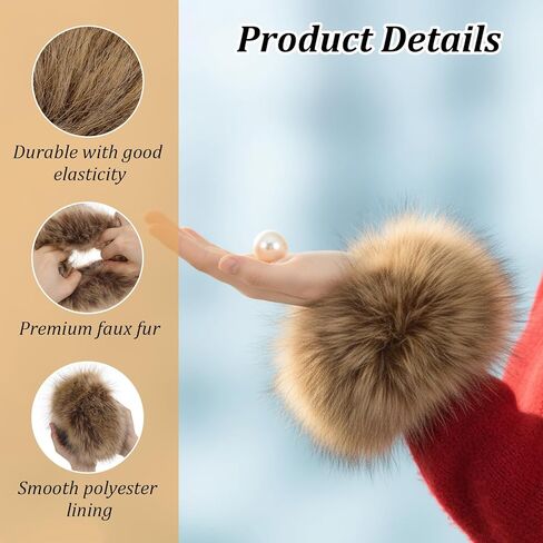 Women's Faux Fur Wrist Cuffs Fluffy Winter Arm Warmers Furry Wristbands Snow Costume Accessories for Cold Weather in Saudi Arabia