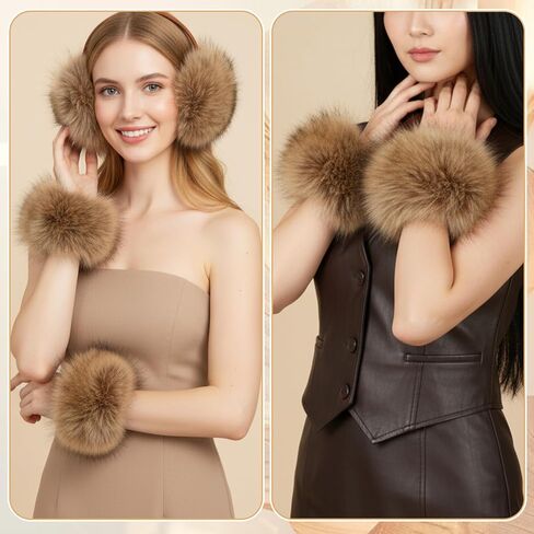 Women's Faux Fur Wrist Cuffs Fluffy Winter Arm Warmers Furry Wristbands Snow Costume Accessories for Cold Weather in Saudi Arabia