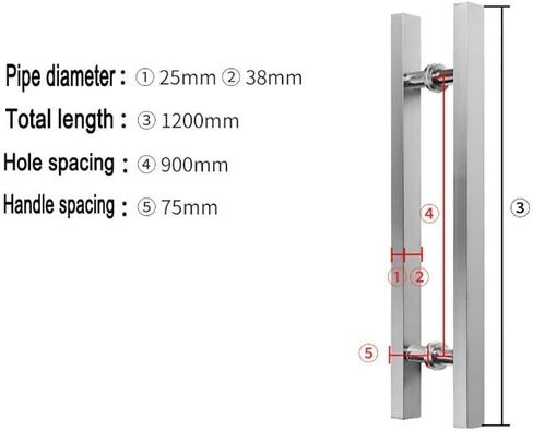 Heavy Duty Stainless Steel Square Tube Commercial Push-Pull Door Handle/Glass Door Handle/Barn Door Pull Handle Black/Silver - 6 Sizes(Silver,1200 * 900mm) in Saudi Arabia