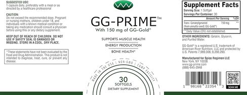 مكمل GG-Prime™ Geranylgeraniol - 150 مجم GG-Gold® من Annatto - يدعم إنتاج CoQ10 وصحة العضلات والعظام - 30 كبسولة هلامية in Saudi Arabia