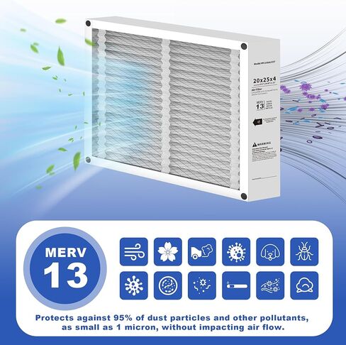 2 حزمة استبدال فلتر الهواء 20x25x4 متوافق مع هانيويل FC100A1037 مطوي HVAC، مرشح فرن MERV 13، تصميم قابل للطي (الحجم الفعلي: 19.94 × 24.88 × 4.38 بوصة) in Kuwait