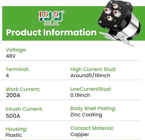 10L0L Golf Cart Solenoid 48 Volt 4 Terminal for EZGO Club Car Yamaha Electric Model, Heavy Duty Starter Solenoid #586 Series, Replaces 73231G01 101883601 JR1-H1950-00 in Kuwait