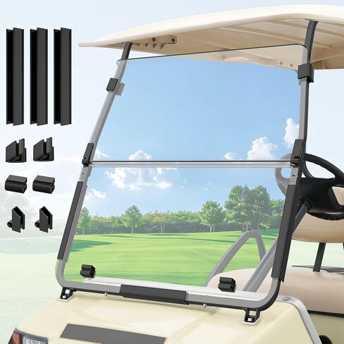 Panglong Club Car DS HD Windshield-Foldable, Shatterproof, Dustproof and Windproof Golf Cart Windshield with Windshield Clip Kit-Clear, Suitable for 2000.05 Newer Club Car DS in Saudi Arabia