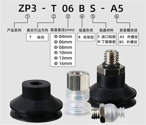 Manipulator vacuum sucker industry ZP3-T04/06/08/10/13 16S/N-B5 double-layer heat-resistant silicone suction nozzle pneumatic(ZP3-T04BN-B5) in Saudi Arabia