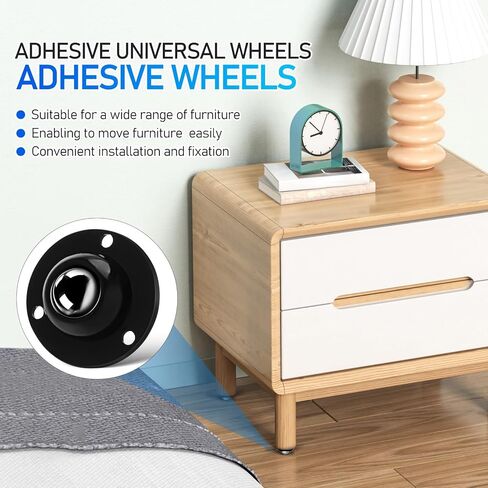 jojofuny 12 Pcs Adhesive Mini Swivel Caster Wheels with Steel Ball Bearings, Heavy Duty Self-Adhesive Universal Casters for Furniture, Appliances, Luggage and Office Chairs, Black in Saudi Arabia