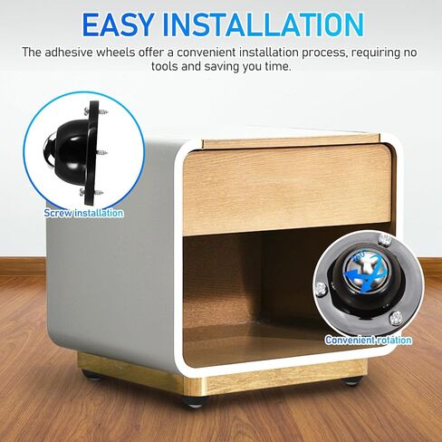 Luxshiny 12 Pcs Black Adhesive Mini Swivel Caster Wheels with Steel Balls, Self Adhesive Stick on Casters for Furniture, Small Appliances, and Mop Buckets, Heavy Duty Attachable Rolling in Saudi Arabia