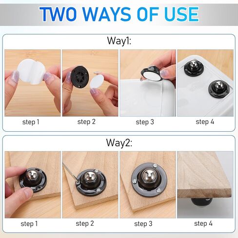 Luxshiny 12 Pcs Black Adhesive Mini Swivel Caster Wheels with Steel Balls, Self Adhesive Stick on Casters for Furniture, Small Appliances, and Mop Buckets, Heavy Duty Attachable Rolling in Saudi Arabia