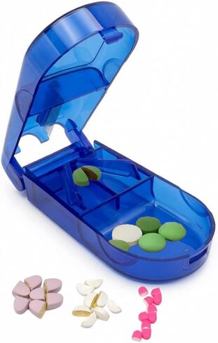 Pill Cutter, Precise 1/2 Pill Splitter for Small and Large Pills, Portable Medicine Divider with Storage Compartment, for Travel and Daily Use (Blue Clear Mini) in Saudi Arabia