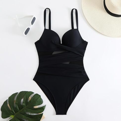Women's Underwire One Piece Swimsuits Criss Cross Push Up Bathing Suit Retro Ruched Tummy Control Swimwear in Saudi Arabia