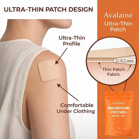 Avalaine Magnesium Patches, with Magnesium Chloride, Vitamin B12, Folic Acid & Alpha-Lipoic Acid, 30 Patches in Saudi Arabia