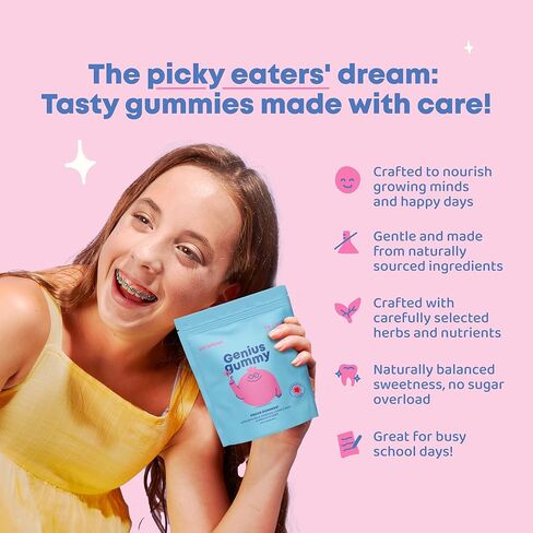 JoySpring Genius Kids Focus Gummies - مكمل عشبي طبيعي للعقل للأطفال | نباتي، خالي من الغلوتين، خالي من السكر مع باكوبا، غوتو كولا، رهوديولا - 60 قطعة in Saudi Arabia