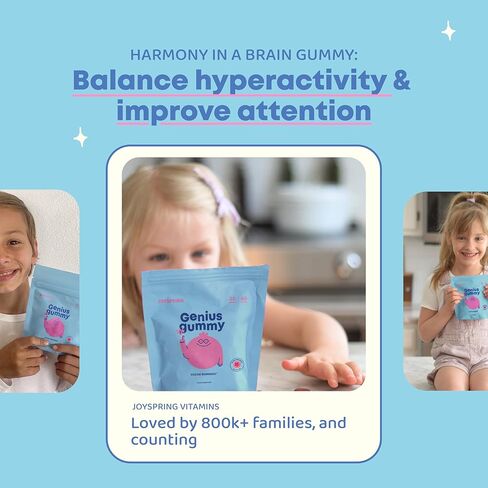 JoySpring Genius Kids Focus Gummies - مكمل عشبي طبيعي للعقل للأطفال | نباتي، خالي من الغلوتين، خالي من السكر مع باكوبا، غوتو كولا، رهوديولا - 60 قطعة in Saudi Arabia