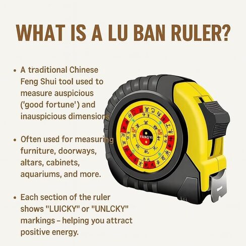 16-Foot Lu Ban Ruler – Traditional Chinese Feng Shui Measuring Tool for Auspicious Dimensions | Ideal for Furniture, Doors, Altars, Cabinets & More | Attract Luck, Wealth & Harmony in Saudi Arabia