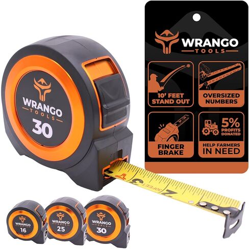 شريط قياس أدوات Wrango بطول 16 قدمًا - شريط قياس قابل للسحب - طباعة كبيرة الحجم ومزدوجة الجوانب - قفل الشفرة، فرامل الإصبع - طلاء نايلون عالي الأداء، 10 أقدام - وصول 13 بوصة / شفرة 1-1/16 بوصة in Kuwait
