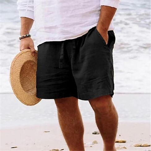 Men's Solid Color Summer Casual Shorts with Pockets & Drawstring, Breathable Beach Shorts for Sports Vacation Fishing in Saudi Arabia