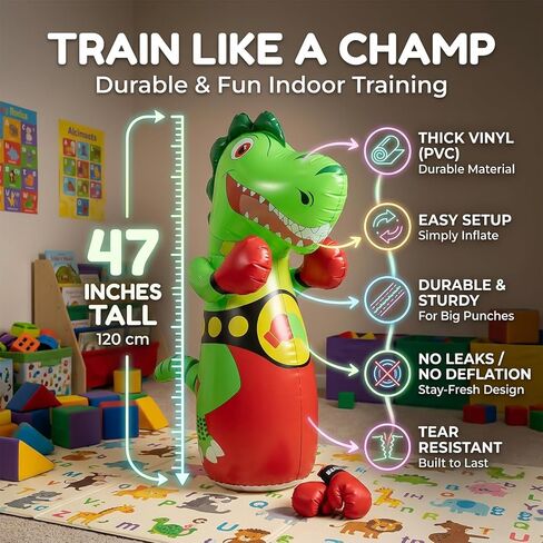 Inflatable Dinosaur Punching Bag for Kids with LED Light and Remote Control in Saudi Arabia