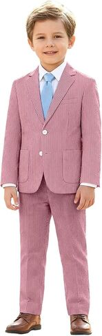 Boys Seersucker Suit 2 Piece Tuxedo for Boy Striped Blazer Pants Boys Summer Beach Wedding Suit in Saudi Arabia