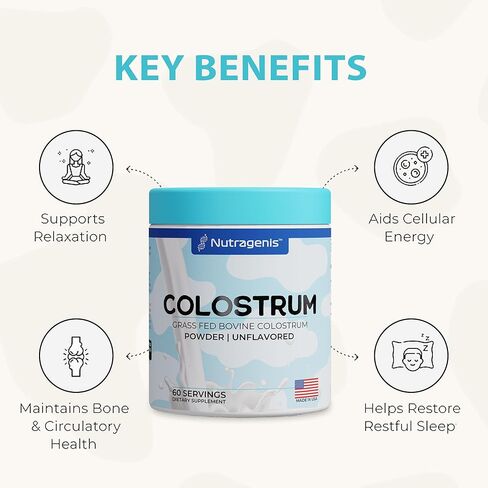 Colostrum™ Premium Powder for Gut Health, Immunity, Muscle Recovery & Bloating Relief | Grass-Fed Bovine Colostrum with 400+ Bioactive Nutrients & Natural IgG, Unflavored, 60 Servings | Made in USA in Saudi Arabia