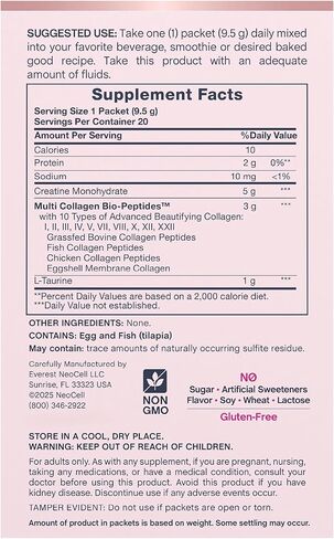 NeoCell Creatine Collagen Powder | 20 Stick Packs | with Multi Collagen Peptides | Plus L-Taurine | Unflavored | Hair, Skin, and Nails Supplement in Saudi Arabia