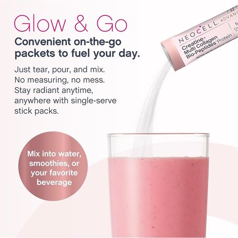 NeoCell Creatine Collagen Powder | 20 Stick Packs | with Multi Collagen Peptides | Plus L-Taurine | Unflavored | Hair, Skin, and Nails Supplement in Saudi Arabia