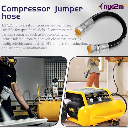 1/2" x 20" Stainless Steel Braided Air Compressor Discharge Hose - High Temp 320°F & Triple-Layer Burst Proof Design - Vibration Isolator Lead-in Hose with Two 1/2" Adapters in Saudi Arabia