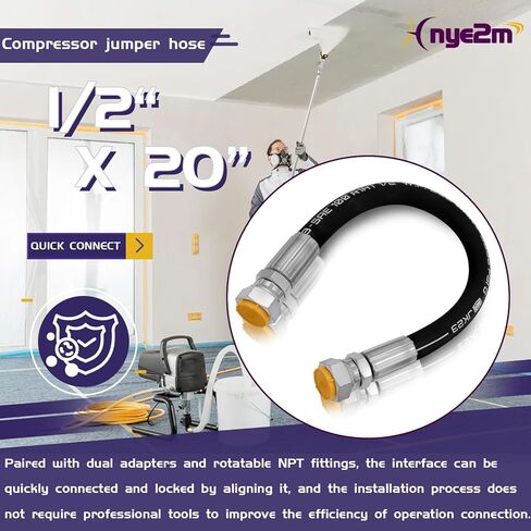 1/2" x 20" Stainless Steel Braided Air Compressor Discharge Hose - High Temp 320°F & Triple-Layer Burst Proof Design - Vibration Isolator Lead-in Hose with Two 1/2" Adapters in Saudi Arabia