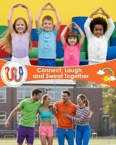 حزام HAYVAN التعاوني القابل للتمدد بطول 12 قدمًا - شريط من الصوف واللاتكس المرن للأنشطة الجماعية الإبداعية، والتمارين الديناميكية، والتنسيق الحركي - يتضمن صفارة وملصقات للأطفال/الكبار in Kuwait