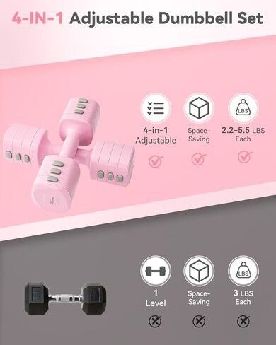 2-in-1 Adjustable Dumbbell & Kettlebell Set for Women (1.1-12.1 lbs), Quick-Change Free Weights for Home Gym, Pilates & Full Body Workout in Saudi Arabia