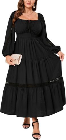 Womens Plus Size Tiered Maxi Dress Long Puff Sleeve Ruffle Wedding Guest Evening Party Dress in Saudi Arabia