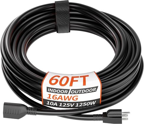 PlugSaf 16/3 قياس 200 قدم سلك تمديد خارجي أسود مقاوم للماء، مقاوم للطقس البارد -58 درجة فهرنهايت، مثبطات اللهب، سلك كهربائي مرن 3 شقوق لمكتب الحديقة، 10 أمبير 1250 وات 16AWG SJTW، مدرج في قائمة ETL in Saudi Arabia