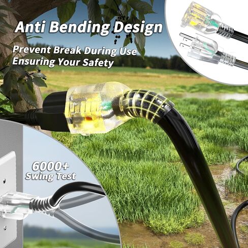 PlugSaf 16/3 Gauge 200 ft Extension Cord Outdoor Black Waterproof, Cold Weatherproof -58°F, Flame Retardant, Flexible 3 Prong Electric Cord for Lawn Office,10A 1250W 16AWG SJTW, ETL Listed in Saudi Arabia