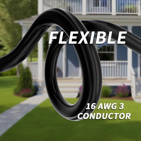 PlugSaf 16/3 Gauge 200 ft Extension Cord Outdoor Black Waterproof, Cold Weatherproof -58°F, Flame Retardant, Flexible 3 Prong Electric Cord for Lawn Office,10A 1250W 16AWG SJTW, ETL Listed in Saudi Arabia