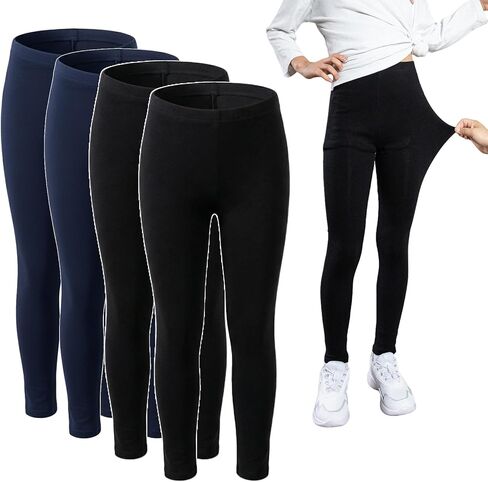 4 Pack Girls Leggings Thick Cotton Leggings for Kids Full Length Pants Stretchy Designed for 64-80℉ Weather in Saudi Arabia
