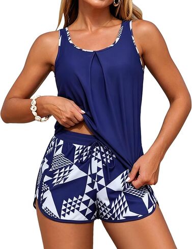 DaiLiWei Blouson Tankini المايوه للنساء قطعتين تحكم في البطن ثوب السباحة تغطية كاملة متواضعة لباس سباحة مع شورت in Kuwait