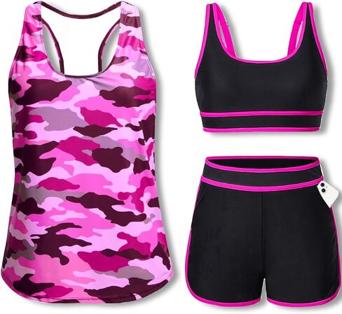 Daci 3 Piece Tankini Swimsuits for Women - Tummy Control Athletic Bathing Suit Sport Bra Modest 2 Pockets Boyshorts 2025 in Saudi Arabia