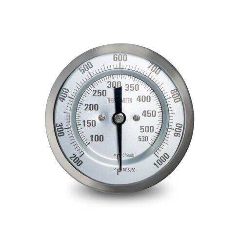 Stainless Steel Bimetal Thermometer, 3" Dial, 6" Stem, 1/2" NPT Center Back Mount, 200-1000 Degrees Fahrenheit / 100-530 Degrees Celsius in Saudi Arabia