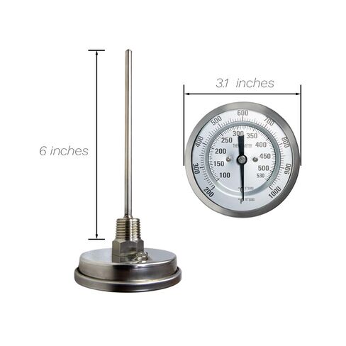 Stainless Steel Bimetal Thermometer, 3" Dial, 6" Stem, 1/2" NPT Center Back Mount, 200-1000 Degrees Fahrenheit / 100-530 Degrees Celsius in Saudi Arabia