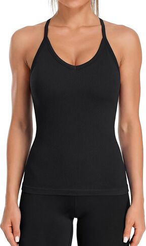 ATTRACO Ribbed Workout Tank Tops for Women with Built-in Bra V Neck Rackback Going Out Camisole in Saudi Arabia