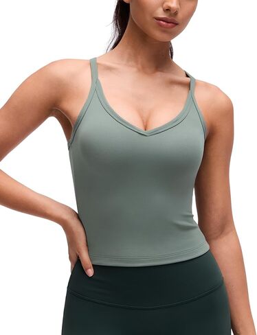 قمصان CRZ YOGA Butterluxe الناعمة ذات البطانة المزدوجة ورقبة على شكل حرف V للنساء - قميص قصير لليوجا كاجوال ضيق بدون أكمام in Kuwait