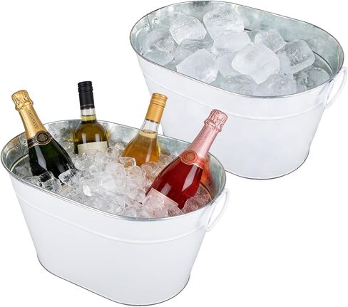 1 Pack Galvanized Beverage Tub, 3 Gallon Ice Buckets Metal Drink Buckets with Handles for Champagne Cocktails Wine Beer for Catering MimosaBars Parties, White (1) in Saudi Arabia