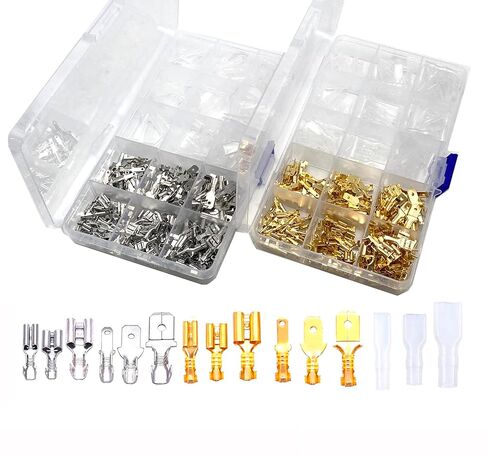 630 Pcs 2.8/4.8/6.3mm Speaker Wire Connectors with Insulating Sleeve, Quick Splice Male and Female Spade Terminal Assortment Kit for Electrical Wiring, Silver and Gold Each 315Pcs in Saudi Arabia