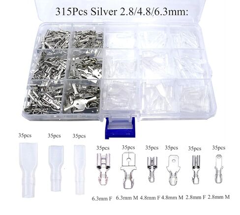 630 Pcs 2.8/4.8/6.3mm Speaker Wire Connectors with Insulating Sleeve, Quick Splice Male and Female Spade Terminal Assortment Kit for Electrical Wiring, Silver and Gold Each 315Pcs in Saudi Arabia
