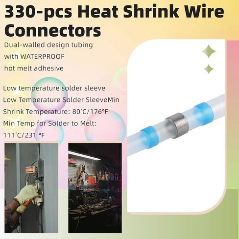 330PCS Solder Seal Wire Connectors Kit,Waterproof Butt Connectors 26-10 Gauge Marine Grade Heat Shrink Wire Connectors,Insulated Electrical Connectors Butt Splice in Saudi Arabia