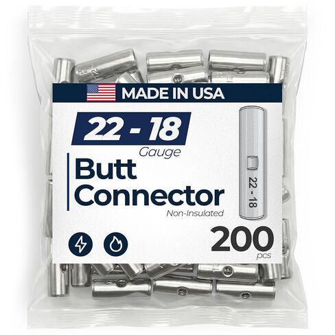 Sherco-Auto 200 Piece 22-18 Gauge Non-Insulated Butt Connectors - Made in USA in Saudi Arabia