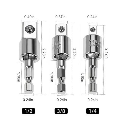 3PCS Impact Grade Socket Adapter Set, 1/4" 3/8" 1/2" Drill Converter for Impact Driver, 360° Rotatable Extension Bar, Power Tool Accessories Gift for Men in Saudi Arabia