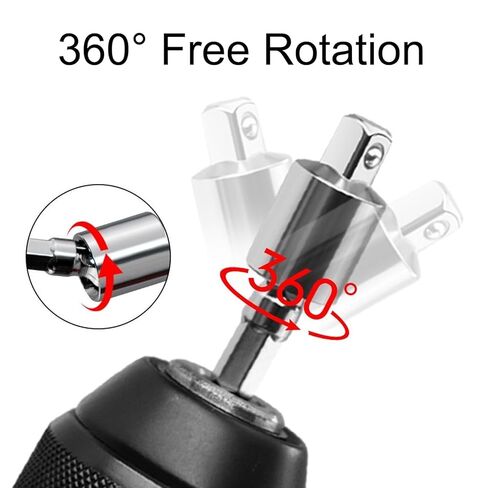 3PCS Impact Grade Socket Adapter Set, 1/4" 3/8" 1/2" Drill Converter for Impact Driver, 360° Rotatable Extension Bar, Power Tool Accessories Gift for Men in Saudi Arabia