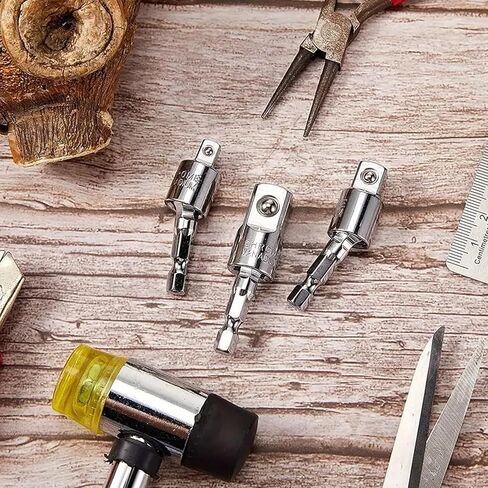 3PCS Impact Grade Socket Adapter Set, 1/4" 3/8" 1/2" Drill Converter for Impact Driver, 360° Rotatable Extension Bar, Power Tool Accessories Gift for Men in Saudi Arabia